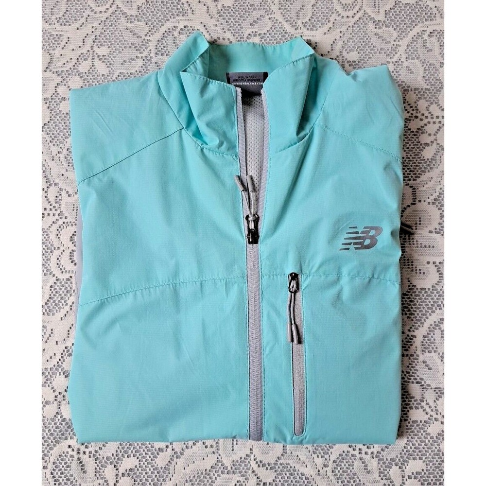 New Balance Women's Medium Full Zip Windbreaker Run Jacket Turquoise Blue & Gray - Picture 10 of 10